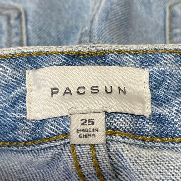 Pacsun Blue Light Wash Raw Hem Frayed Straight Mini Denim Jean Skirt Size 25 - Picture 4 of 5